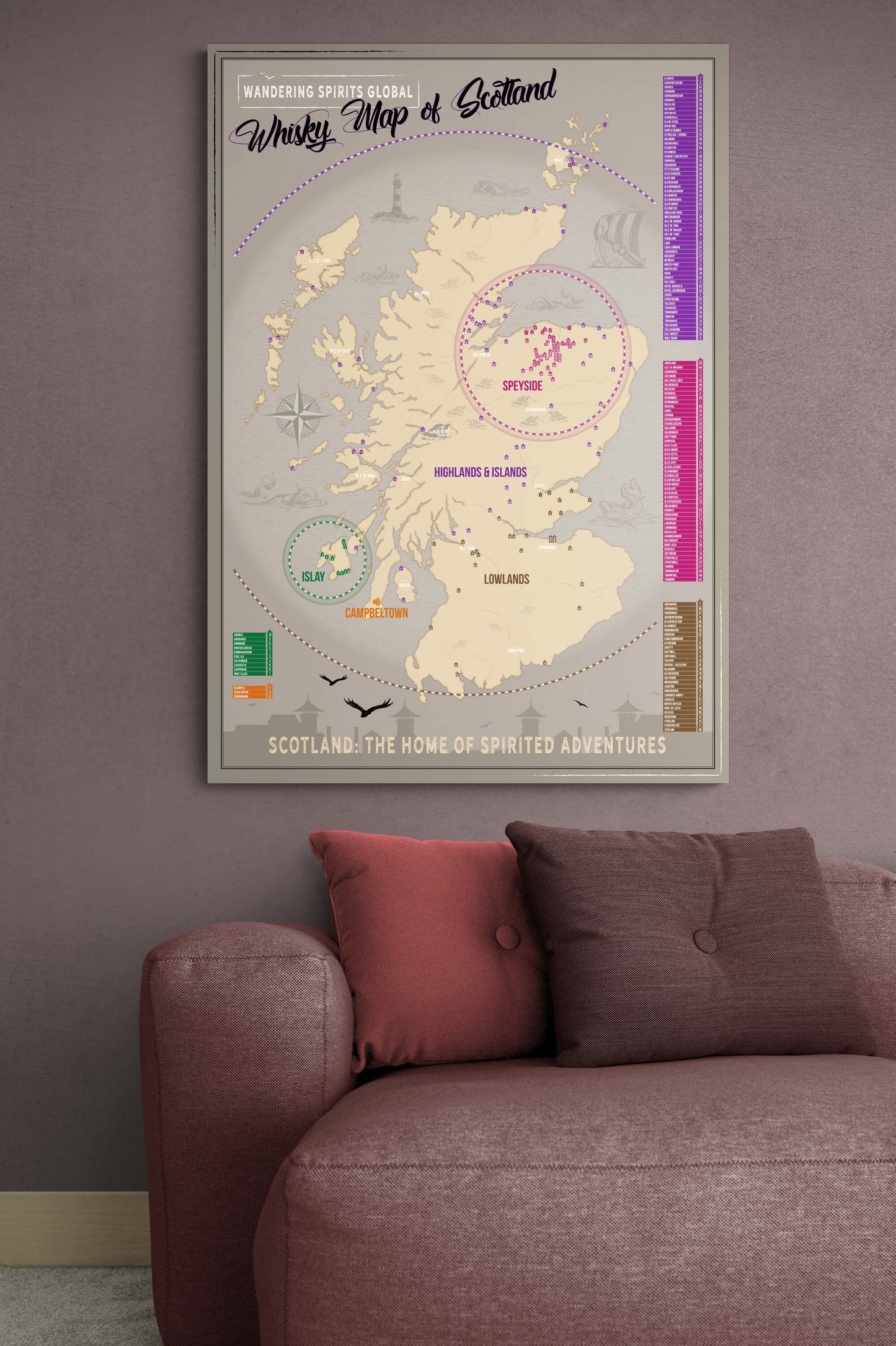Scotland Distillery Map Hahnemühle German Etching Print 28"x40"