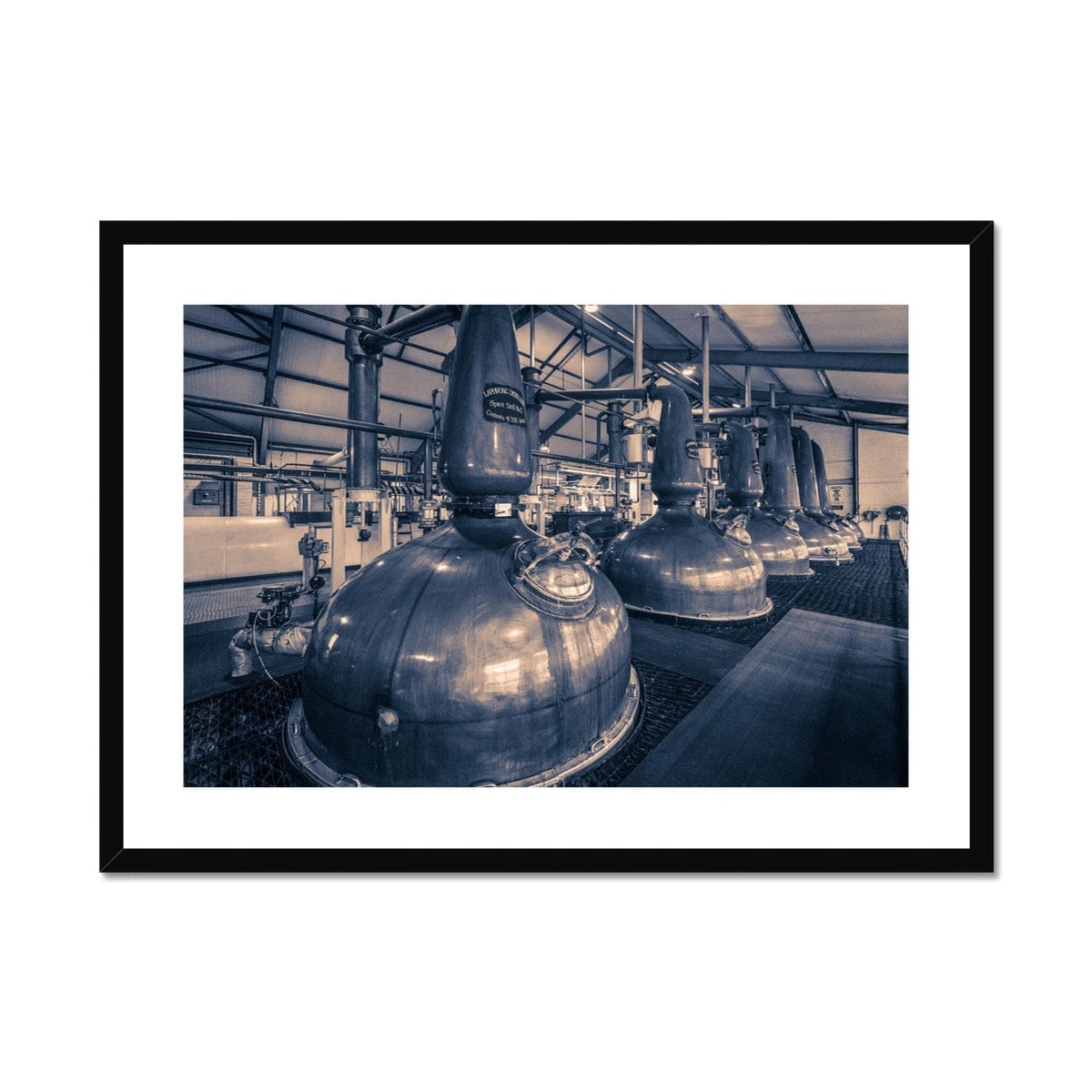 Spirit and Wash Stills Laphroaig Distillery Purple Toned Framed & Mounted Print 28"x20" / Black Frame by Wandering Spirits Global