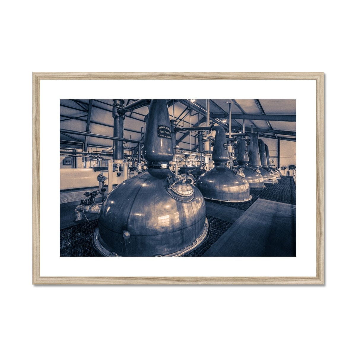 Spirit and Wash Stills Laphroaig Distillery Purple Toned Framed & Mounted Print 28"x20" / Natural Frame by Wandering Spirits Global