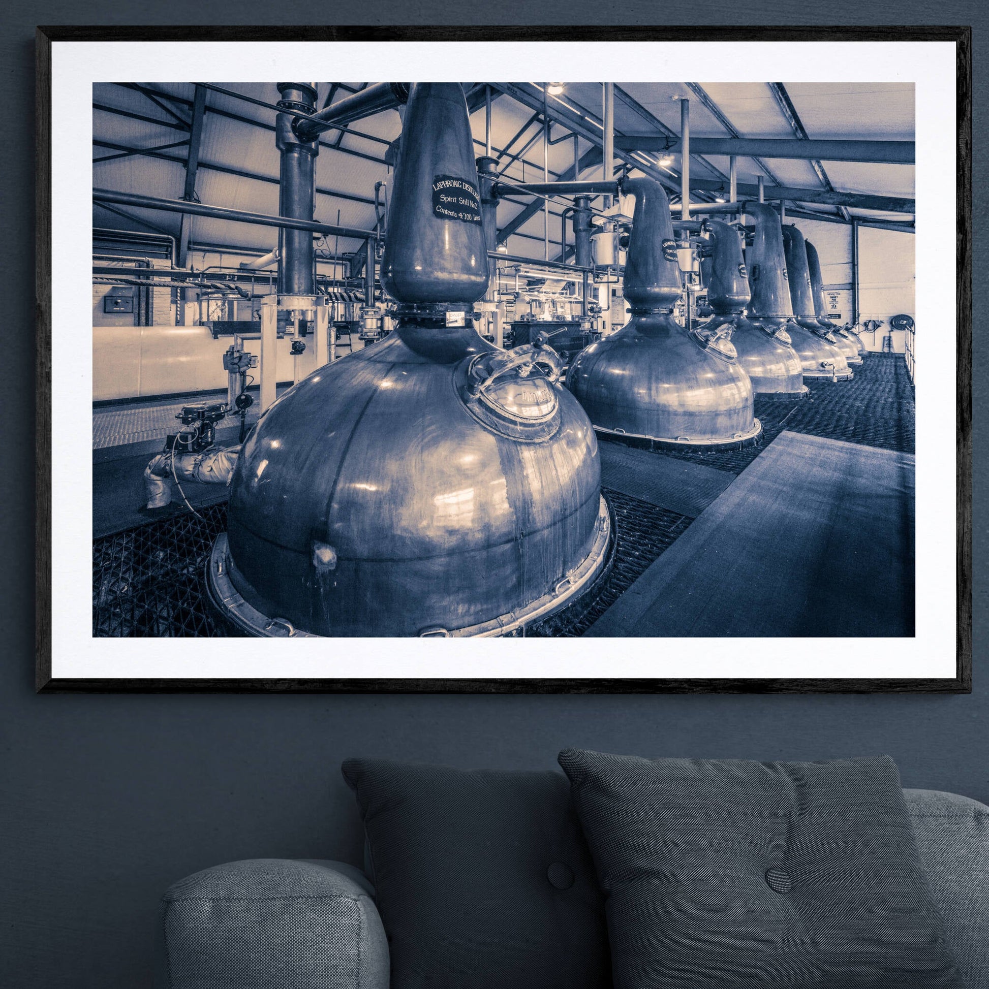 Spirit and Wash Stills Laphroaig Distillery Purple Toned Framed & Mounted Print 40"x28" / Black Frame