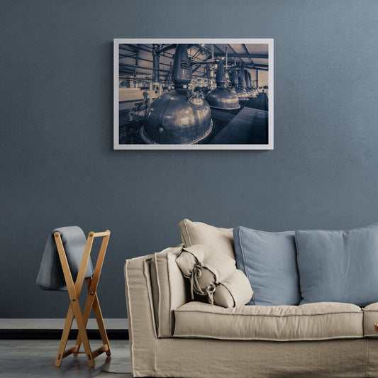 Spirit and Wash Stills Laphroaig Distillery Purple Toned Hahnemühle Photo Rag Print by Wandering Spirits Global