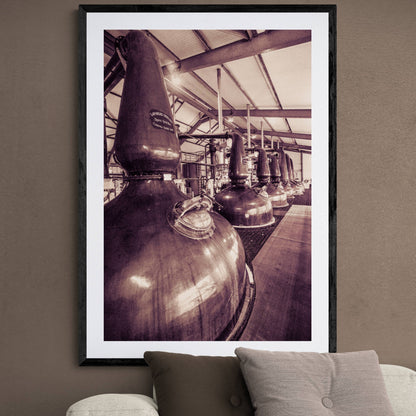 Spirit and Wash Stills Laphroaig Distillery Sepia Toned Framed & Mounted Print 24"x36" / Black Frame
