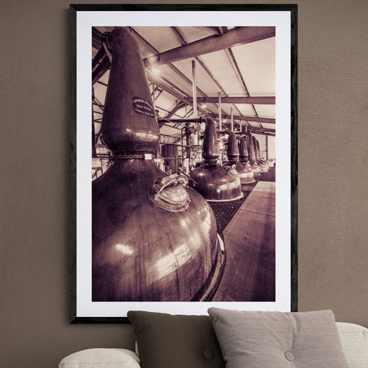Spirit and Wash Stills Laphroaig Distillery Sepia Toned Framed & Mounted Print 24"x36" / Black Frame