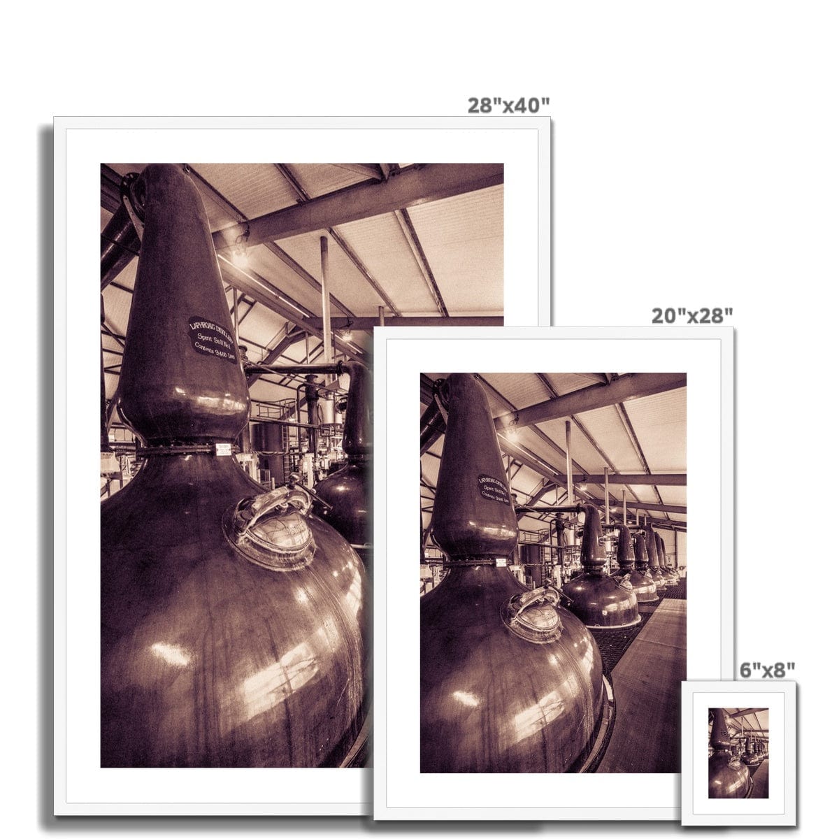 Spirit and Wash Stills Laphroaig Distillery Sepia Toned Framed & Mounted Print by Wandering Spirits Global