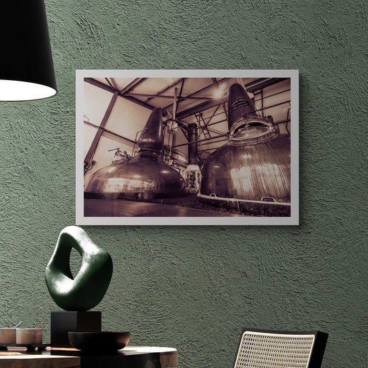 Spirit Stills No 1 and No 2 Laphroaig Photo Rag Print by Wandering Spirits Global