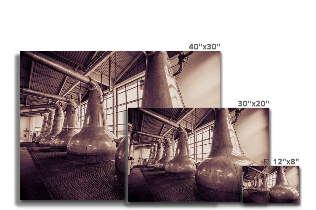 Still Squadron Caol Ila Sepia Toned Canvas 12"x8" / White Wrap by Wandering Spirits Global