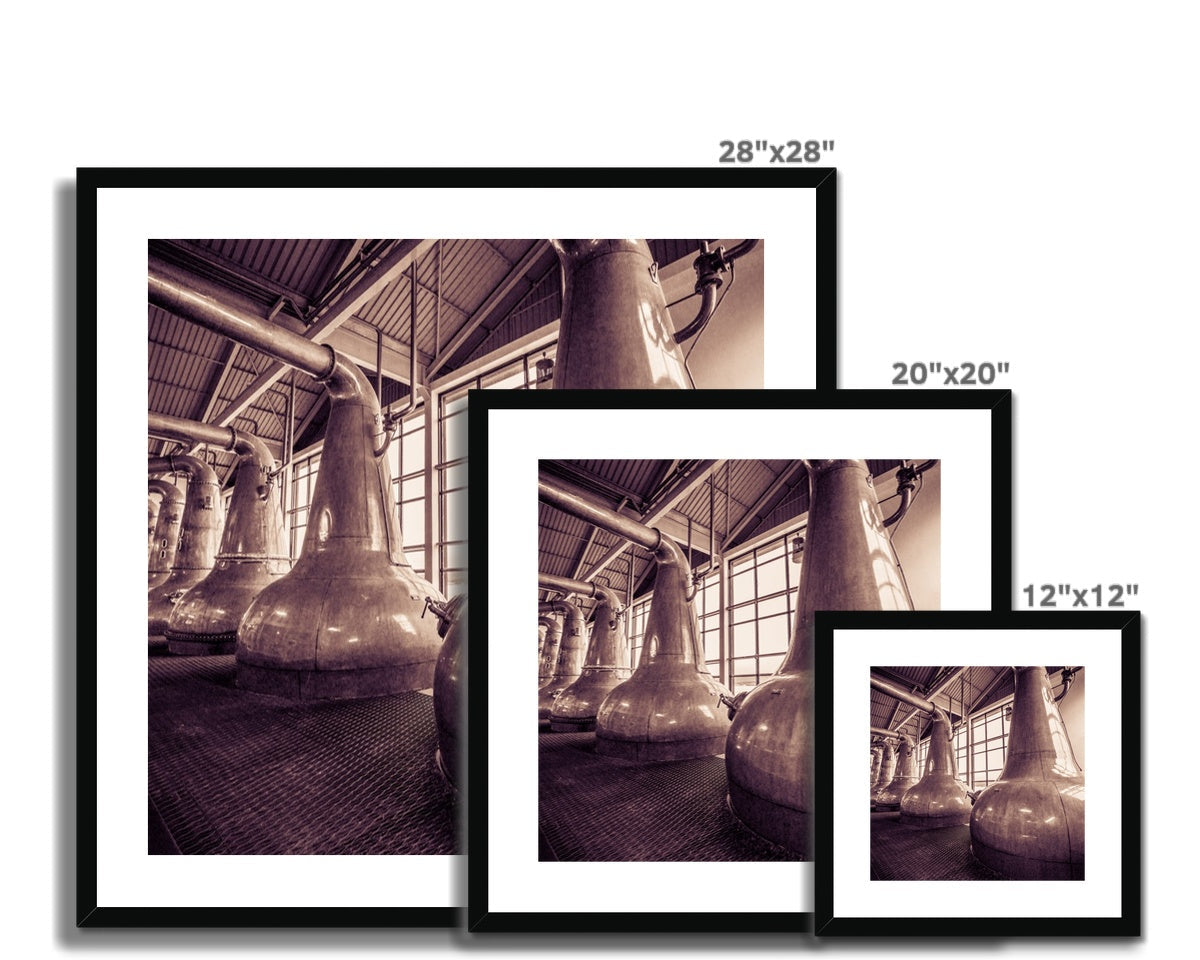 Still Squadron Caol Ila Sepia Toned Framed & Mounted Print 12"x12" / Black Frame by Wandering Spirits Global