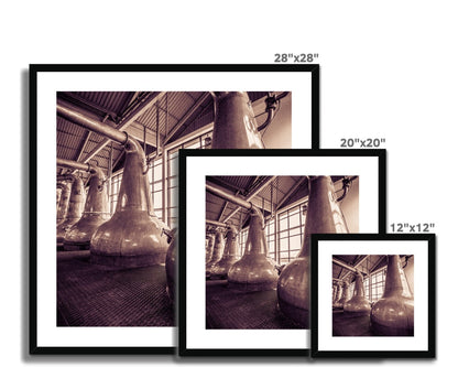 Still Squadron Caol Ila Sepia Toned Framed & Mounted Print 12"x12" / Black Frame by Wandering Spirits Global