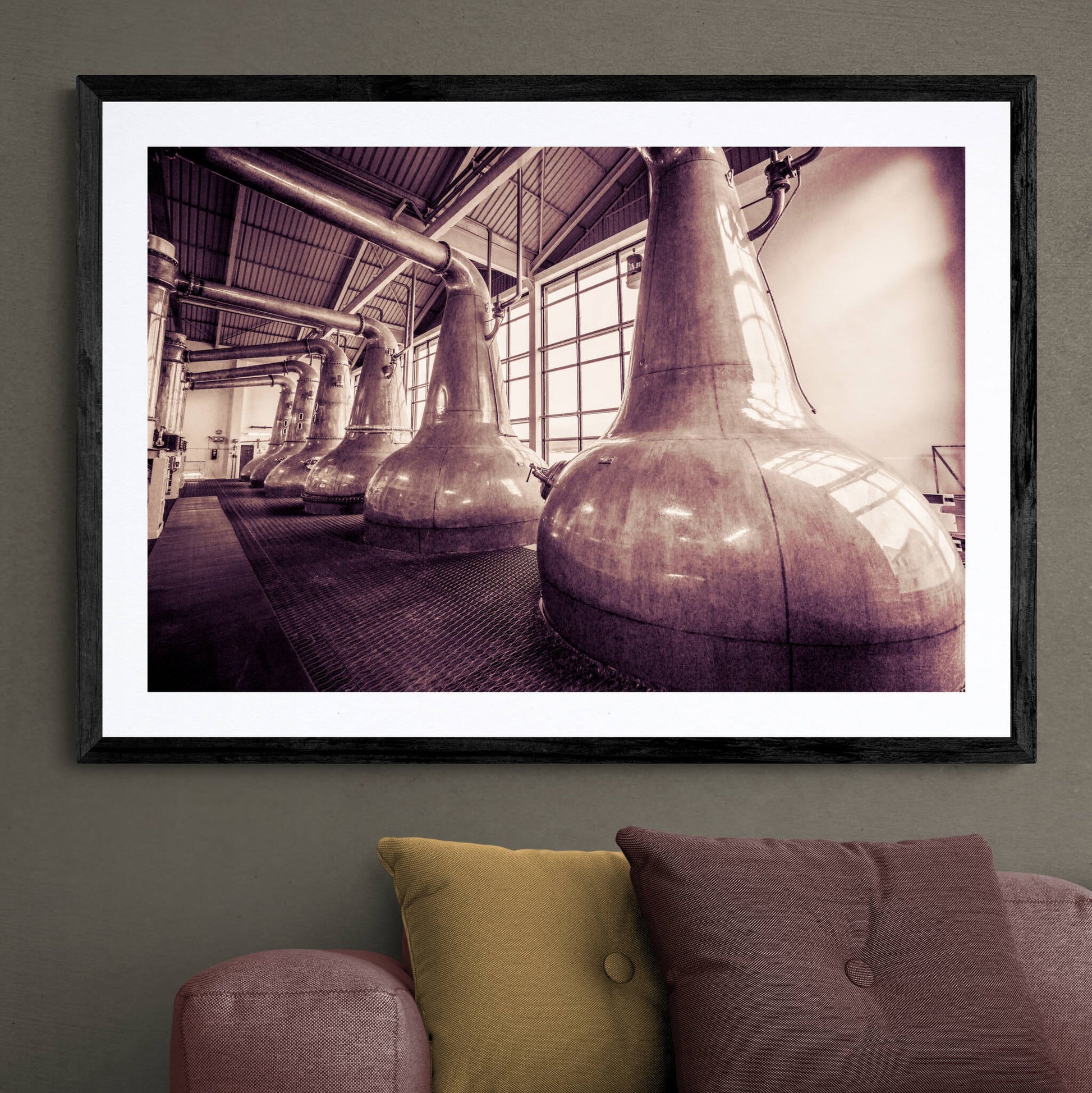 Still Squadron Caol Ila Sepia Toned Framed & Mounted Print 36"x24" / Black Frame