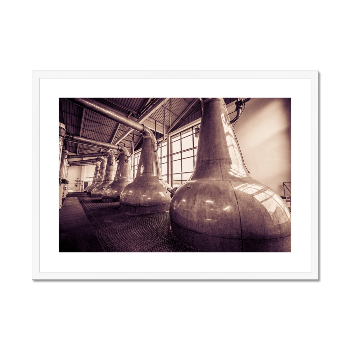 Still Squadron Caol Ila Sepia Toned Framed & Mounted Print A4 Landscape / White Frame by Wandering Spirits Global