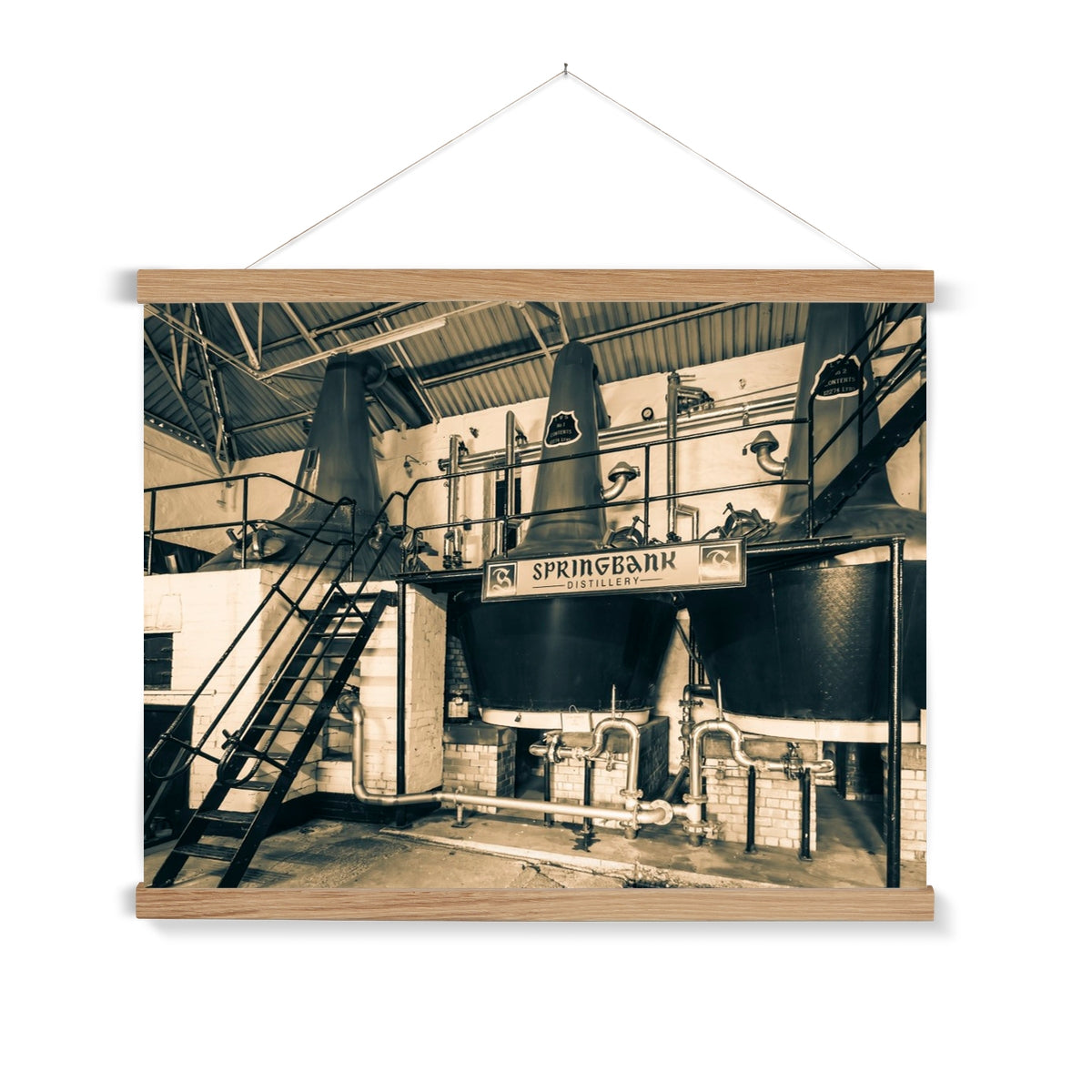 Three Stills Springbank Distillery Fine Art Print with Hanger 24"x18" / Natural Frame