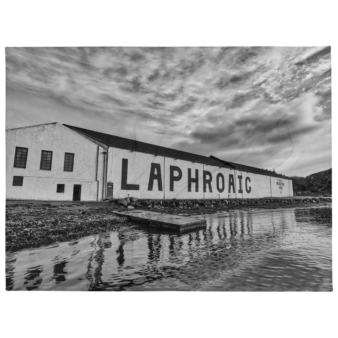 Laphroaig Distillery Black and White Throw Blanket by Wandering Spirits Global