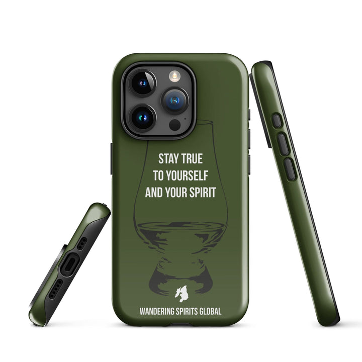 Stay True To Yourself And Your Spirit (Green) Tough Case for iPhone Glossy / iPhone 15 Pro by Wandering Spirits Global