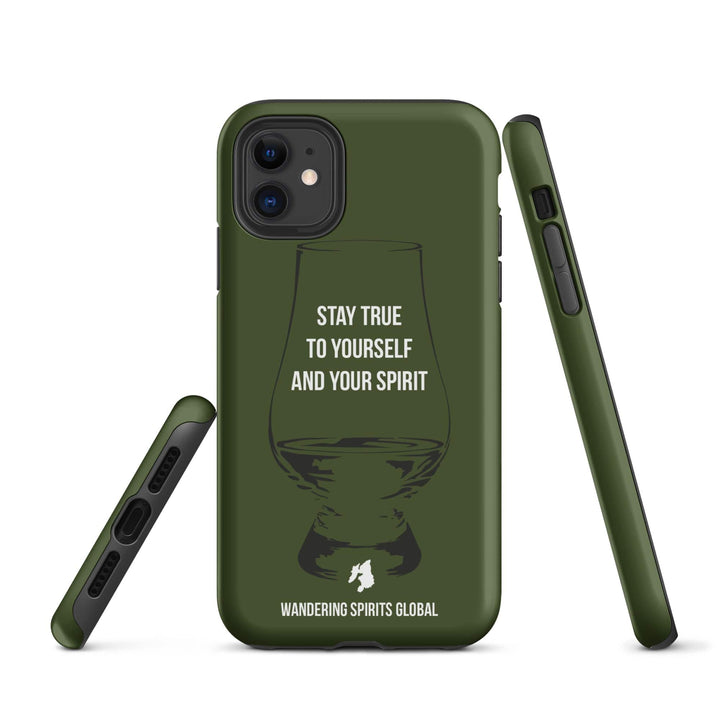 Stay True To Yourself And Your Spirit (Green) Tough Case for iPhone Matte / iPhone 11 by Wandering Spirits Global