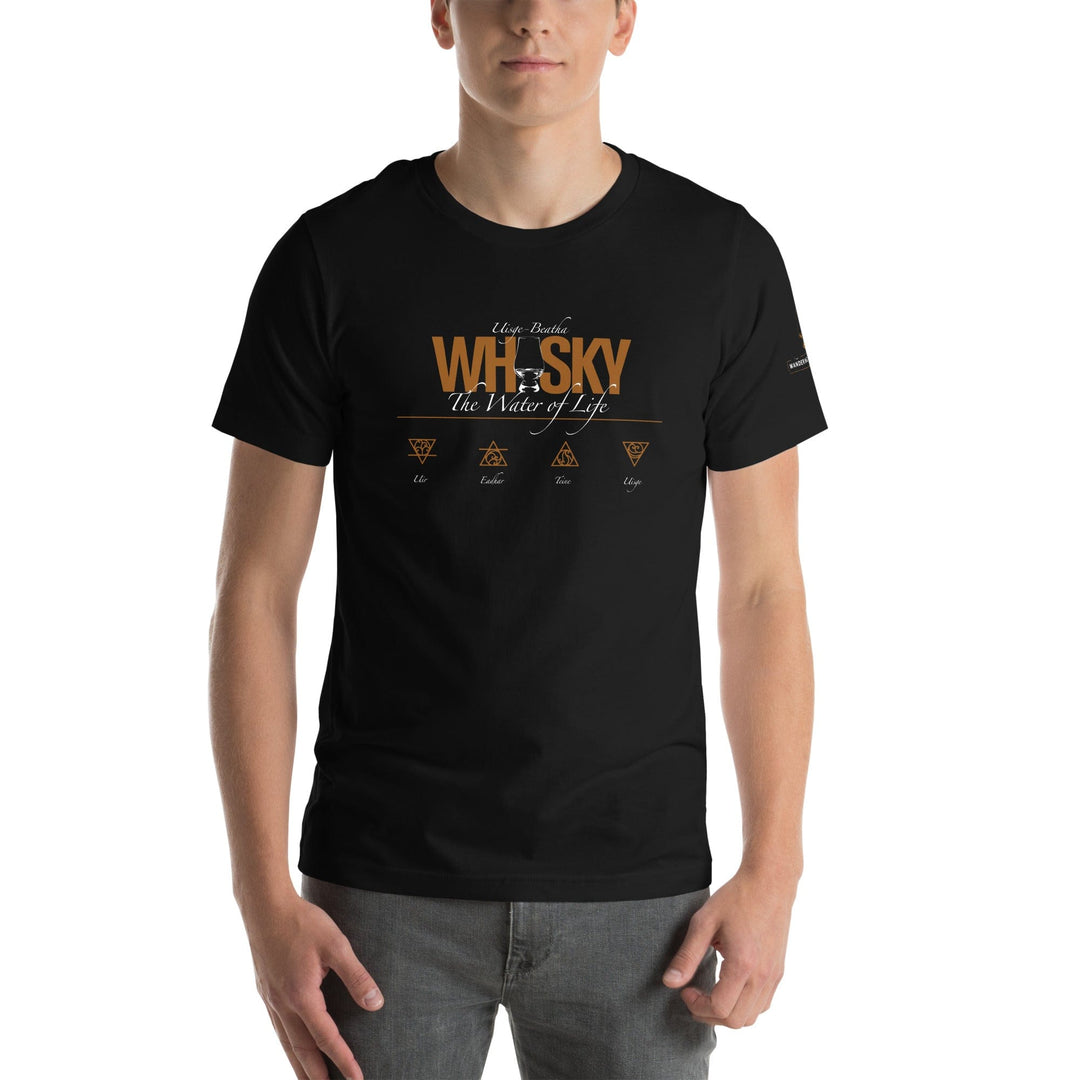 Whisky The Water of Life (AMBER) Round Neck Short Sleeve Unisex T-Shirt by Wandering Spirits Global