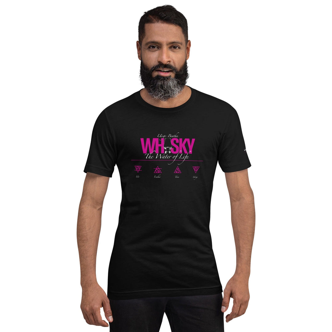 Whisky The Water of Life (HOT PINK) Round Neck Short Sleeve Unisex T-Shirt by Wandering Spirits Global