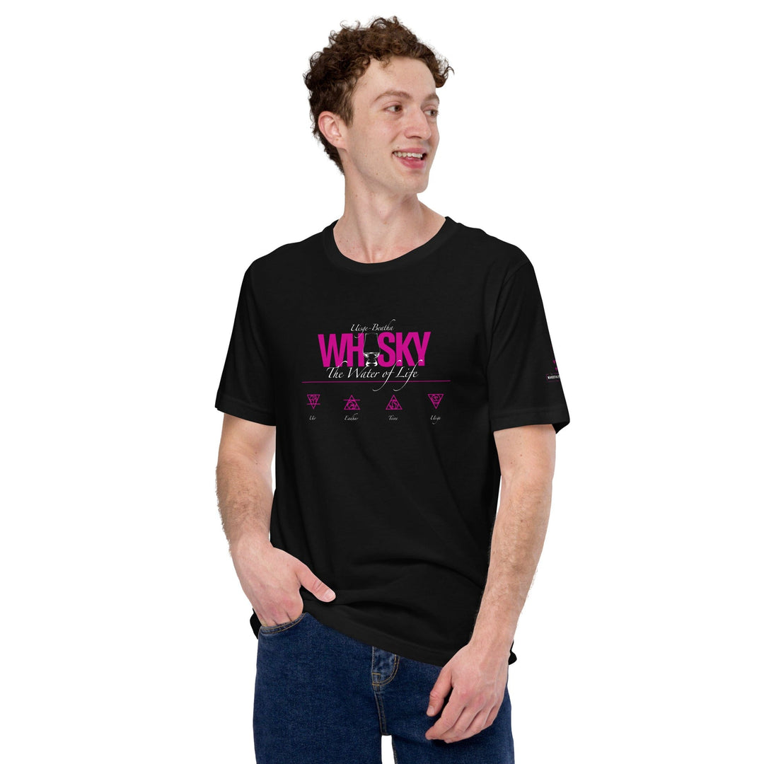 Whisky The Water of Life (HOT PINK) Round Neck Short Sleeve Unisex T-Shirt by Wandering Spirits Global