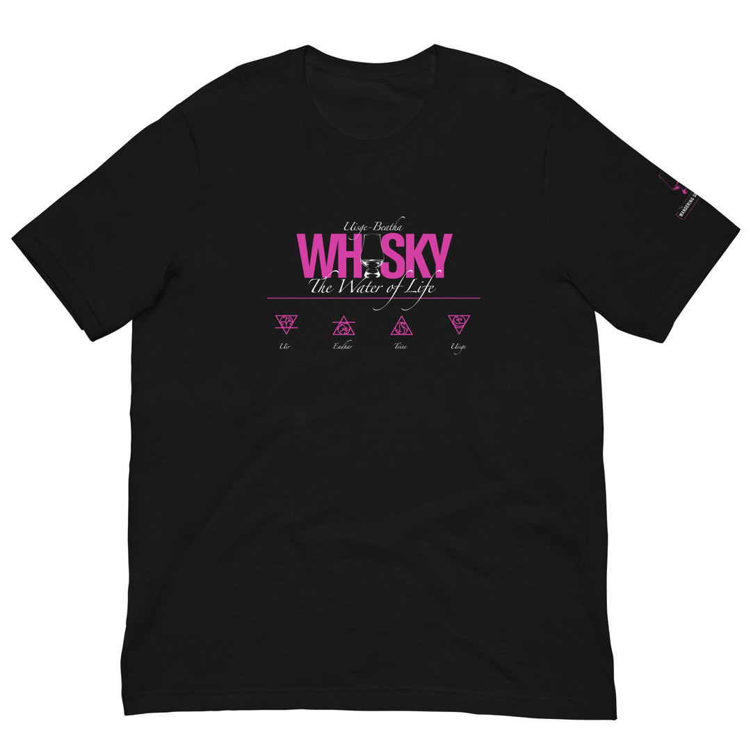 Whisky The Water of Life (HOT PINK) Round Neck Short Sleeve Unisex T-Shirt Black / 4XL by Wandering Spirits Global