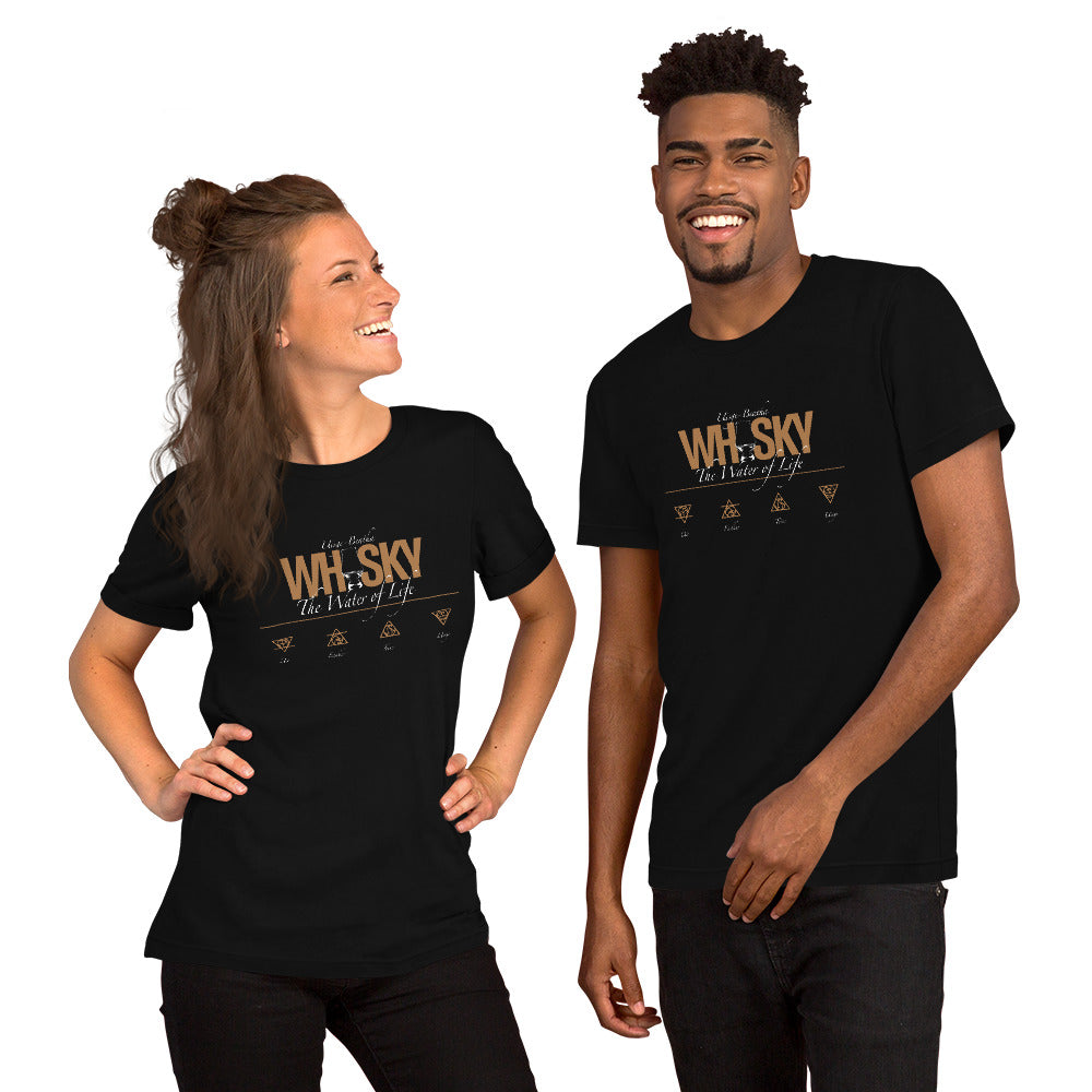 Whisky The Water of Life (AMBER) Round Neck Short Sleeve Unisex T-Shirt Black / XS by Wandering Spirits Global