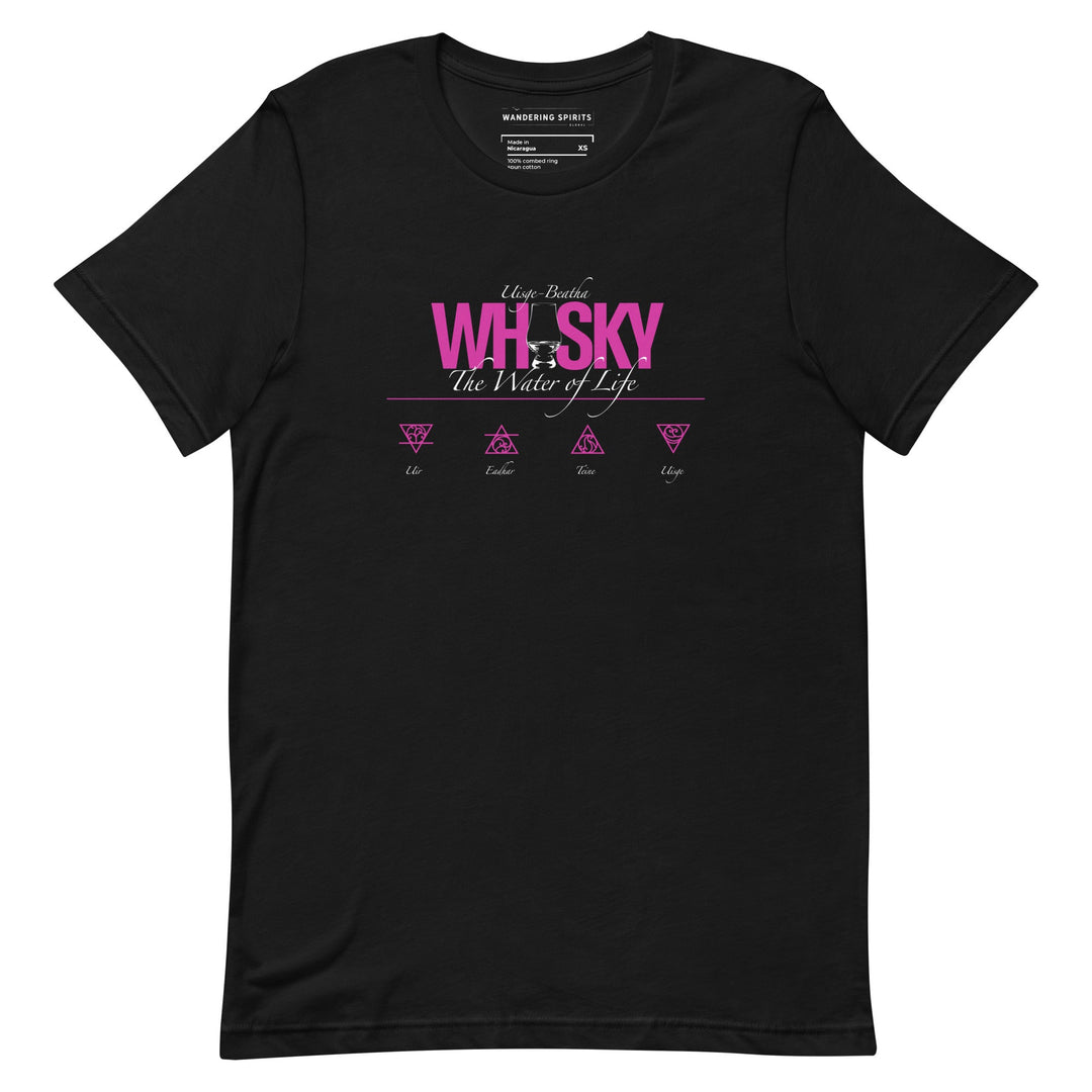 Whisky The Water of Life (HOT PINK) Round Neck Short Sleeve Unisex T-Shirt Black / XS by Wandering Spirits Global