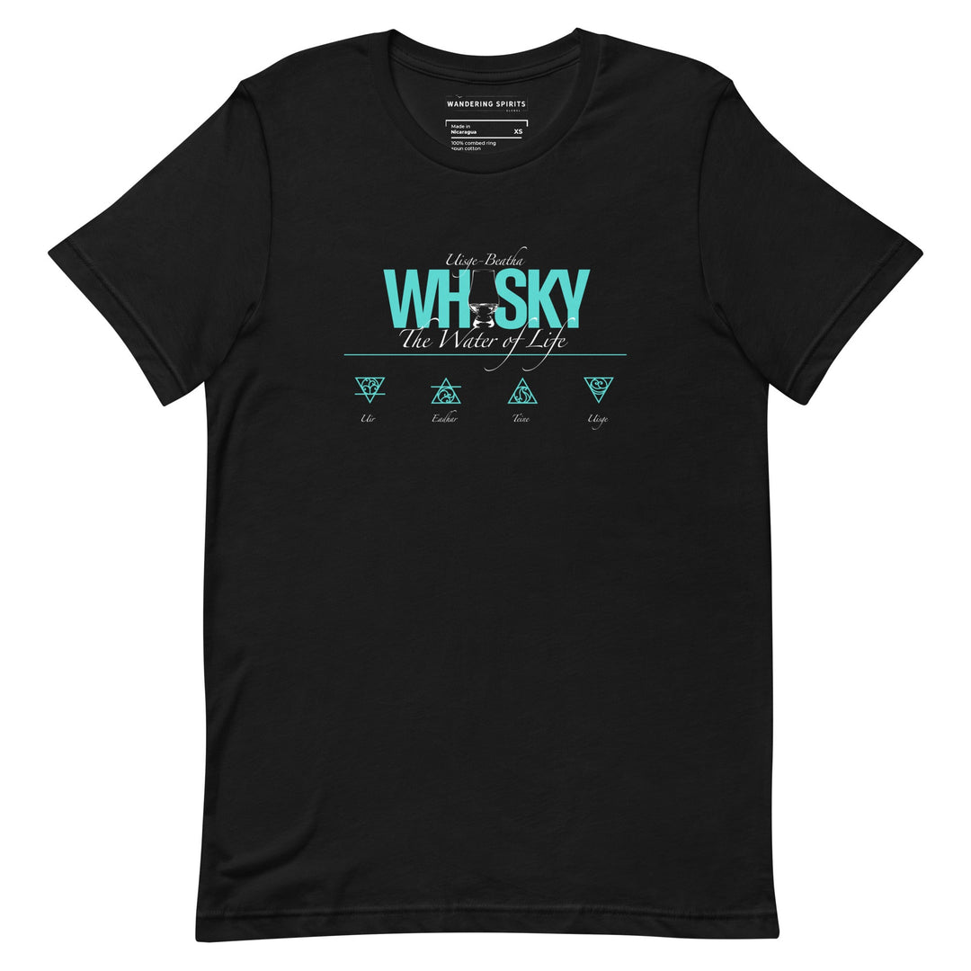 Whisky The Water of Life (AQUA) Round Neck Short Sleeve Unisex T-Shirt Black / XS by Wandering Spirits Global