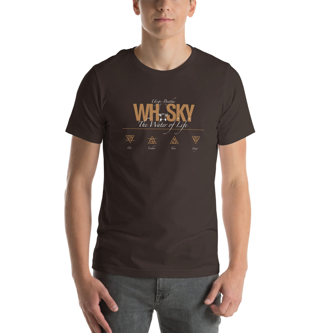 Whisky The Water of Life (AMBER) Round Neck Short Sleeve Unisex T-Shirt Brown / S by Wandering Spirits Global