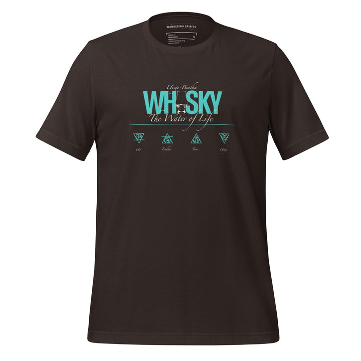 Whisky The Water of Life (AQUA) Round Neck Short Sleeve Unisex T-Shirt Brown / S by Wandering Spirits Global