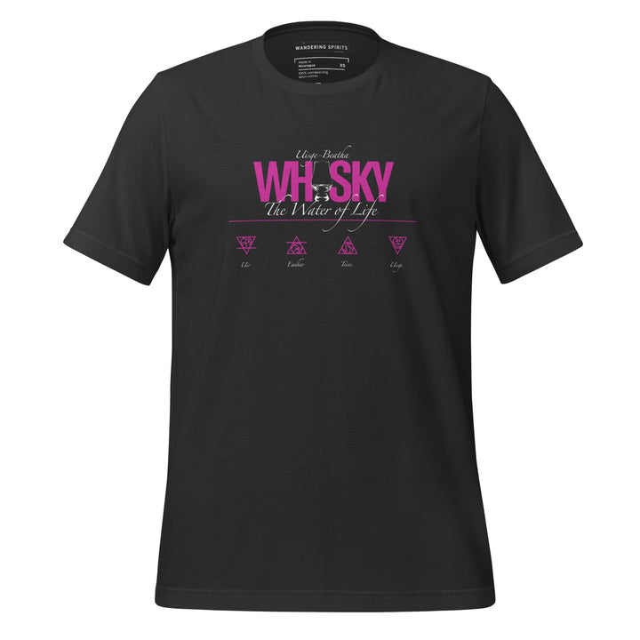 Whisky The Water of Life (HOT PINK) Round Neck Short Sleeve Unisex T-Shirt Dark Grey / XS by Wandering Spirits Global