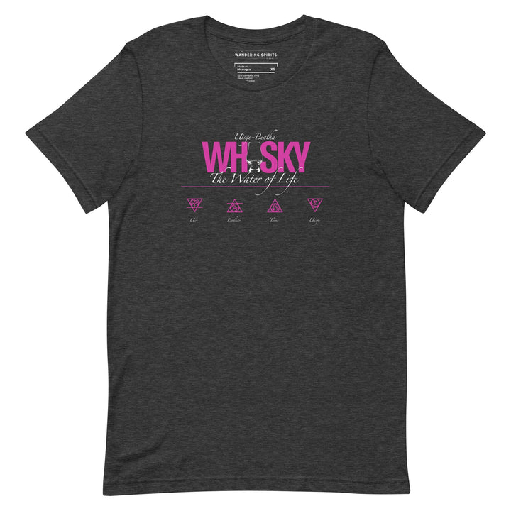 Whisky The Water of Life (HOT PINK) Round Neck Short Sleeve Unisex T-Shirt Dark Grey Heather / XS by Wandering Spirits Global