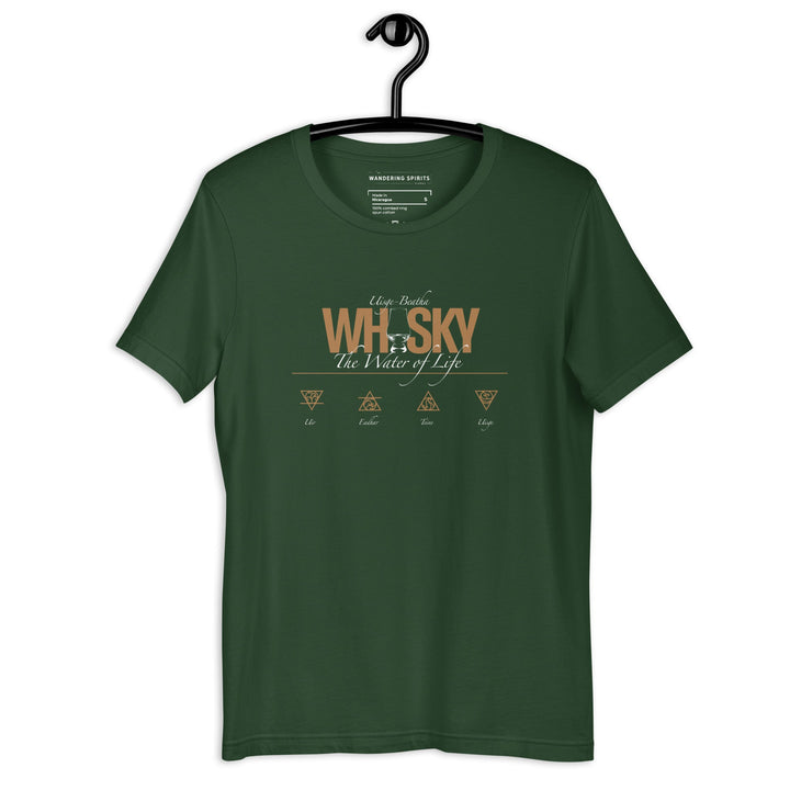 Whisky The Water of Life (AMBER) Round Neck Short Sleeve Unisex T-Shirt Forest / S by Wandering Spirits Global