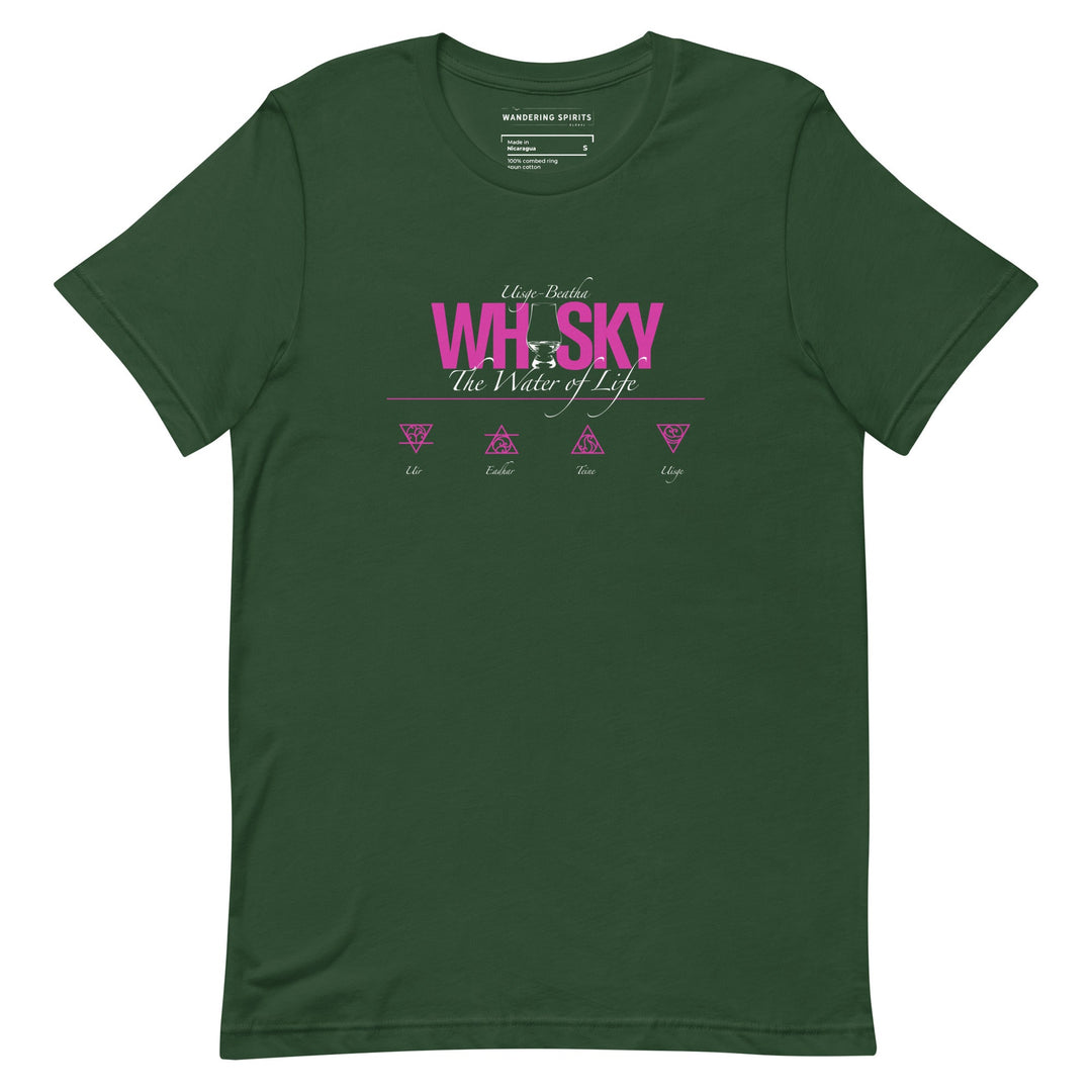 Whisky The Water of Life (HOT PINK) Round Neck Short Sleeve Unisex T-Shirt Forest / S by Wandering Spirits Global