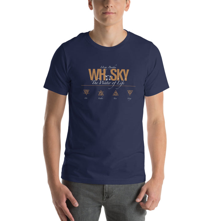 Whisky The Water of Life (AMBER) Round Neck Short Sleeve Unisex T-Shirt Navy / S by Wandering Spirits Global