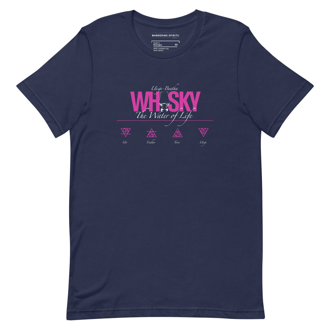 Whisky The Water of Life (HOT PINK) Round Neck Short Sleeve Unisex T-Shirt Navy / XS by Wandering Spirits Global