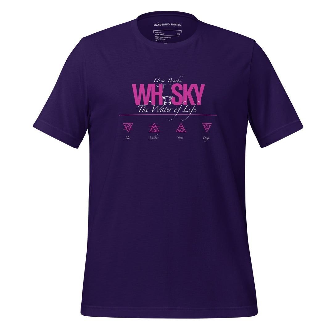 Whisky The Water of Life (HOT PINK) Round Neck Short Sleeve Unisex T-Shirt Team Purple / XS by Wandering Spirits Global