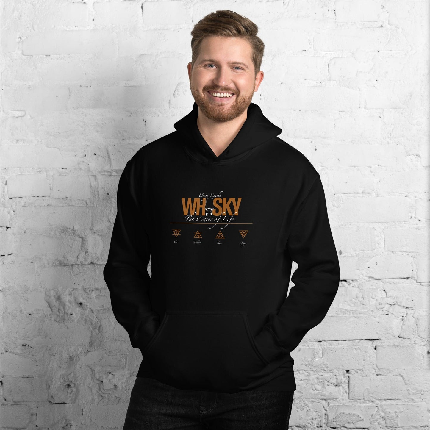 Whisky The Water of Life (AMBER) Unisex Hoodie Black / S by Wandering Spirits Global