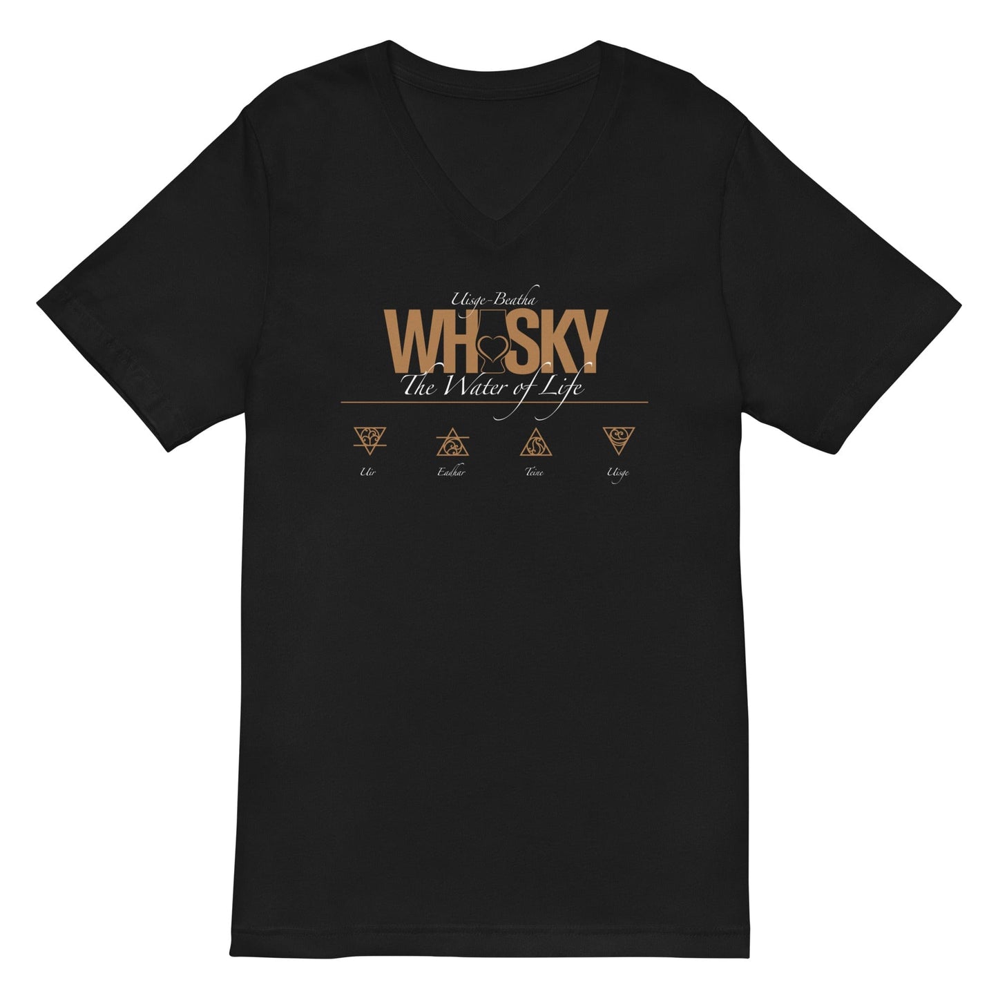 Whisky The Water of Life (AMBER) V-Neck Short Sleeve Unisex T-Shirt by Wandering Spirits Global