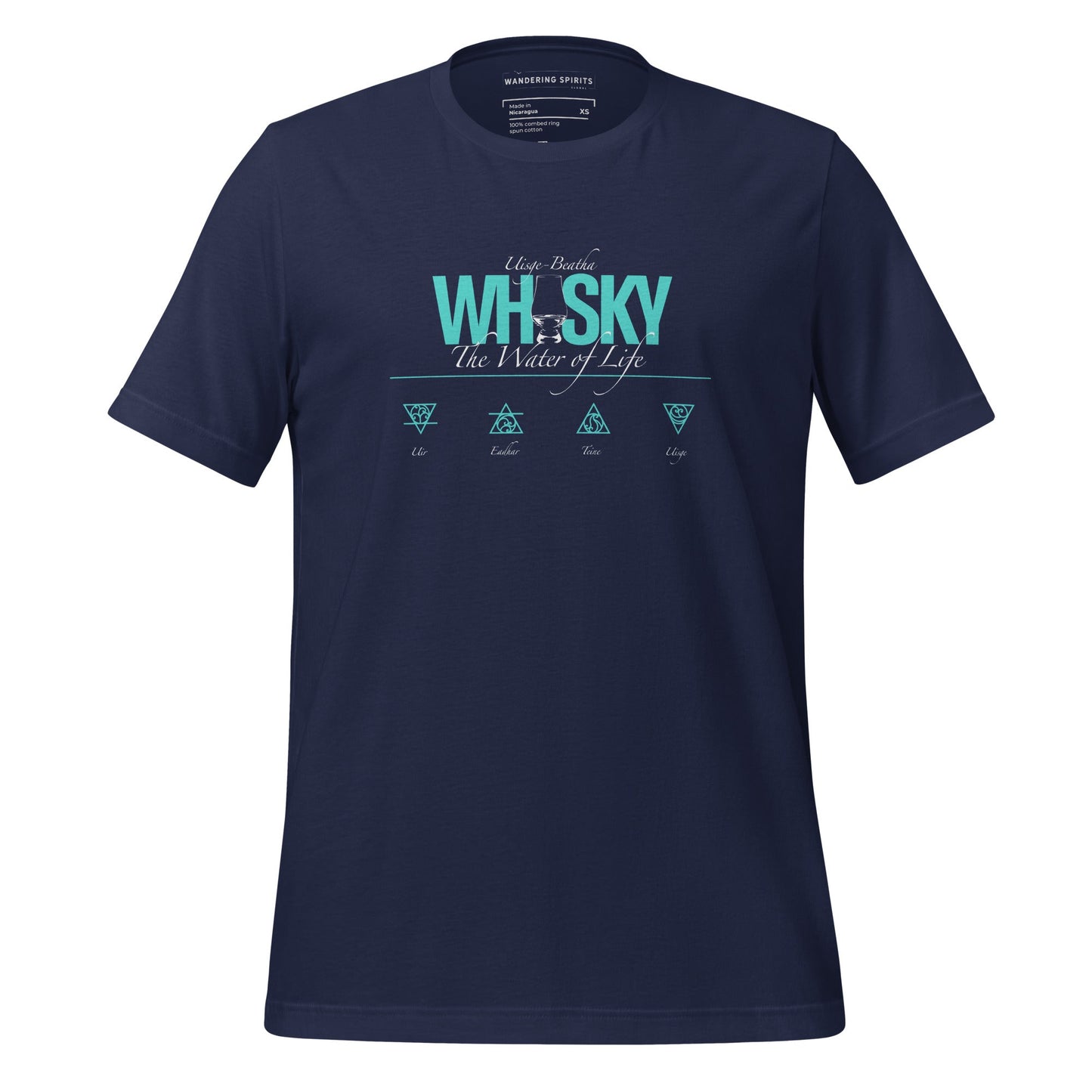 Whisky The Water of Life (AQUA) Round Neck Short Sleeve Unisex T-Shirt Navy / XS by Wandering Spirits Global