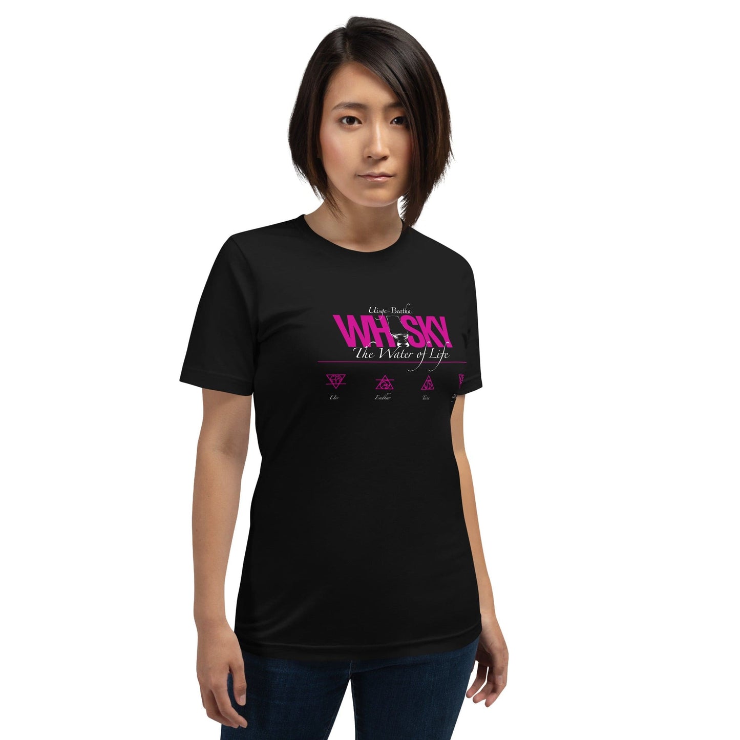 Whisky The Water of Life (HOT PINK) Round Neck Short Sleeve Unisex T-Shirt by Wandering Spirits Global