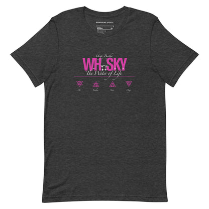 Whisky The Water of Life (HOT PINK) Round Neck Short Sleeve Unisex T-Shirt Dark Grey Heather / XS by Wandering Spirits Global