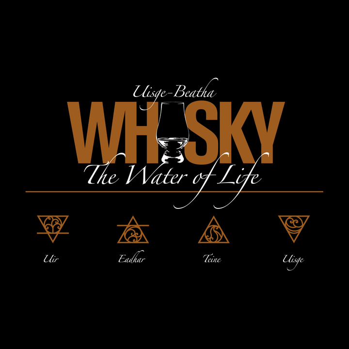 Whisky The Water of Life (AMBER) Round Neck Short Sleeve Unisex T-Shirt by Wandering Spirits Global