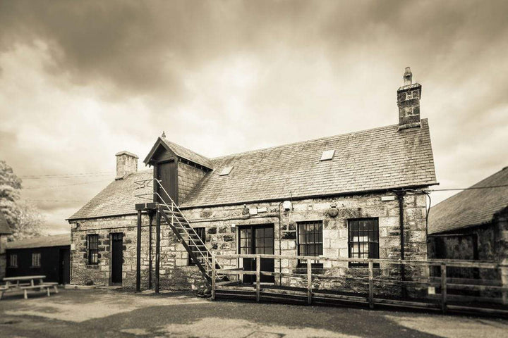 Clynelish Brora Distillery Office Golden Black and White Fine Art Print by Wandering Spirits Global
