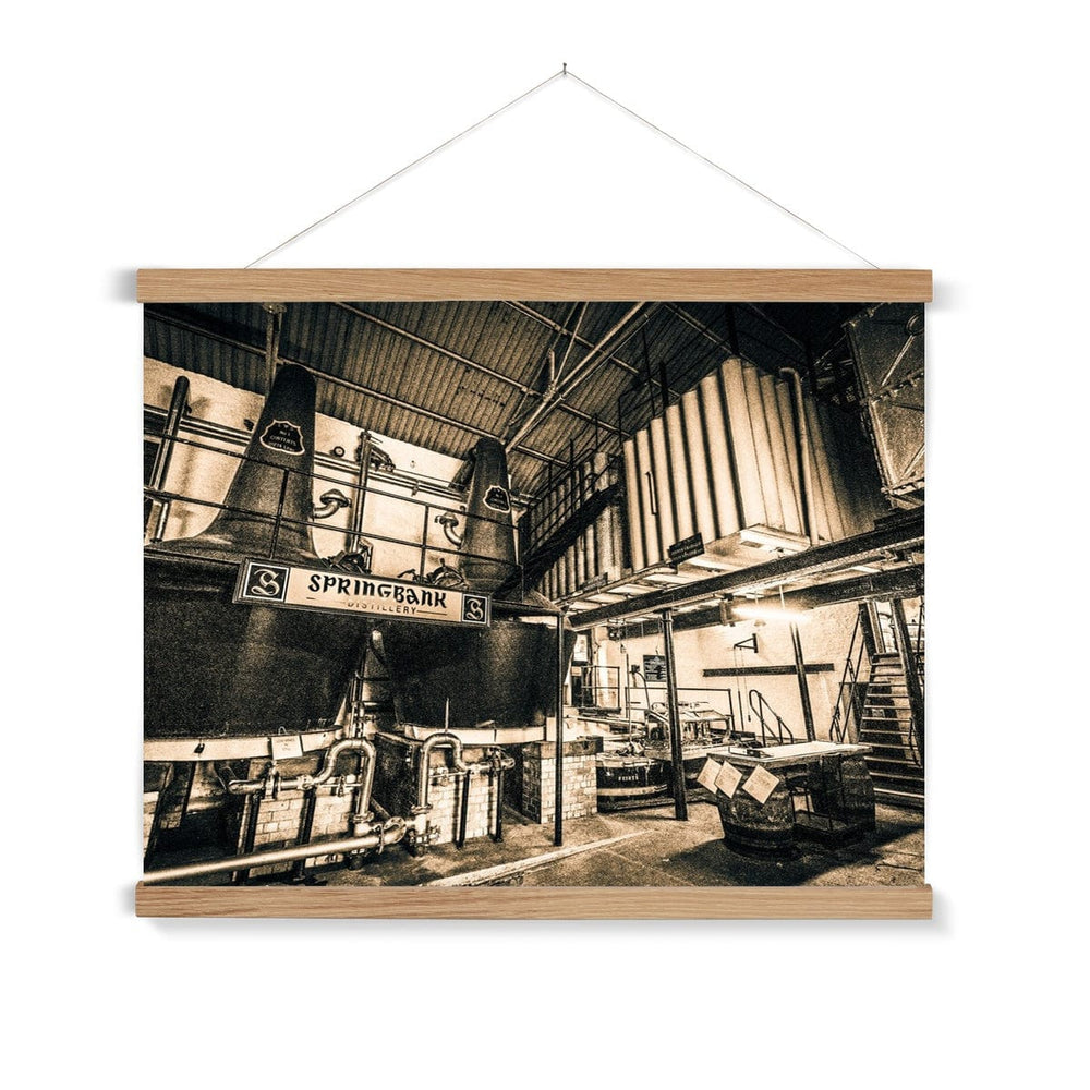 Springbank Distillery Black and White Fine Art Print with Hanger 24"x18" / Natural Frame by Wandering Spirits Global