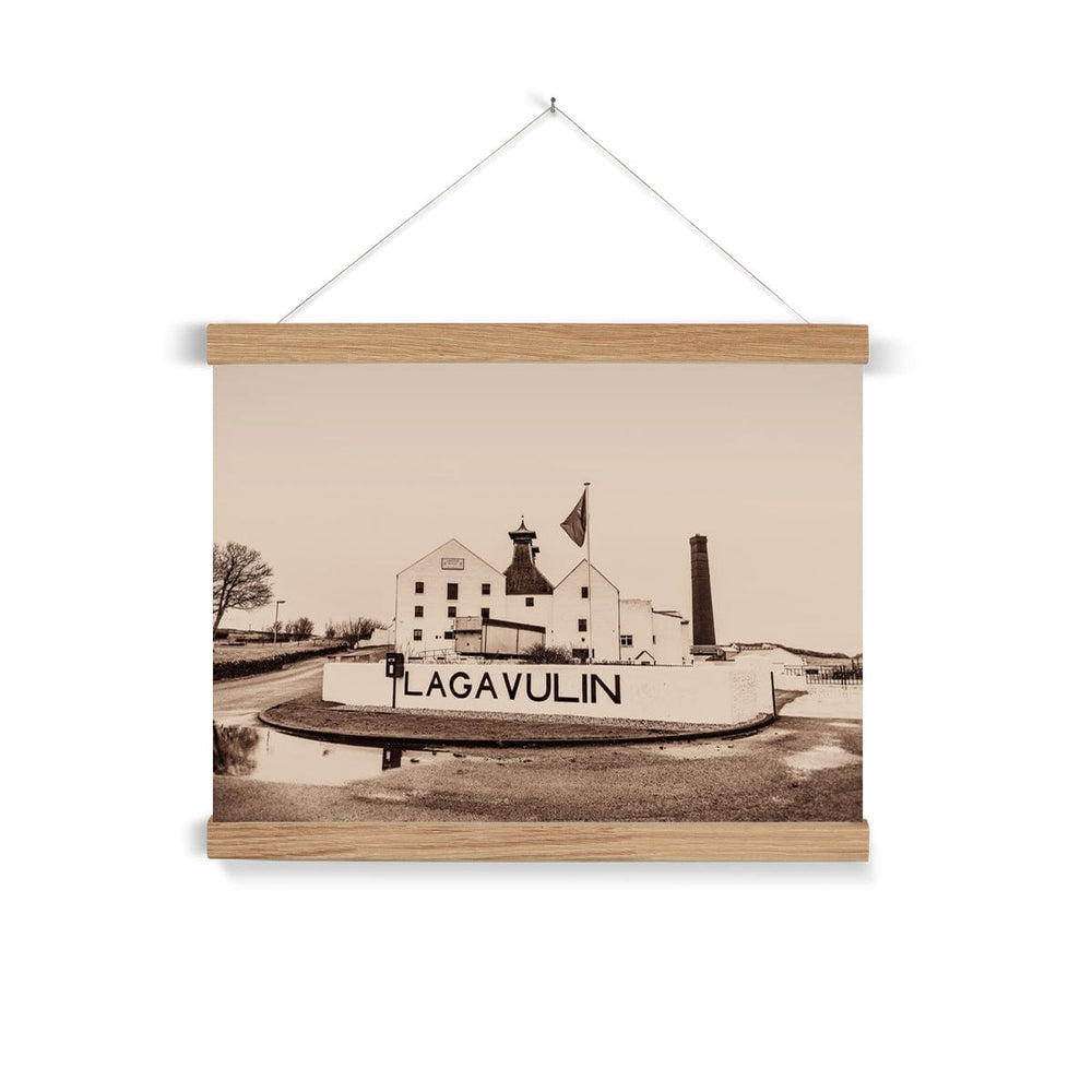 Lagavulin Distillery Sepia Toned Fine Art Print with Hanger A3 Landscape / Natural Frame by Wandering Spirits Global