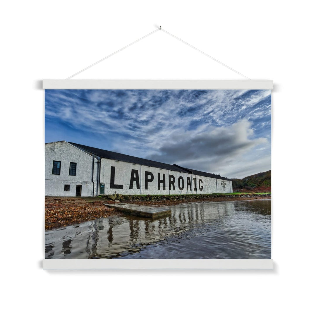 Laphroaig Distillery Warehouse Full Colour Fine Art Print with Hanger 24"x18" / White Frame by Wandering Spirits Global