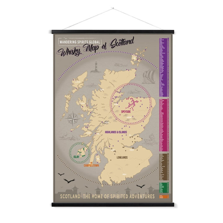 Scotland Distillery Map Fine Art Print with Hanger A1 Portrait / Black Frame by Wandering Spirits Global