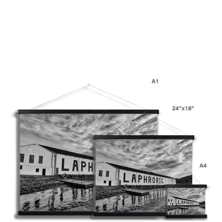 Laphroaig Distillery Islay Black and White Fine Art Print with Hanger by Wandering Spirits Global