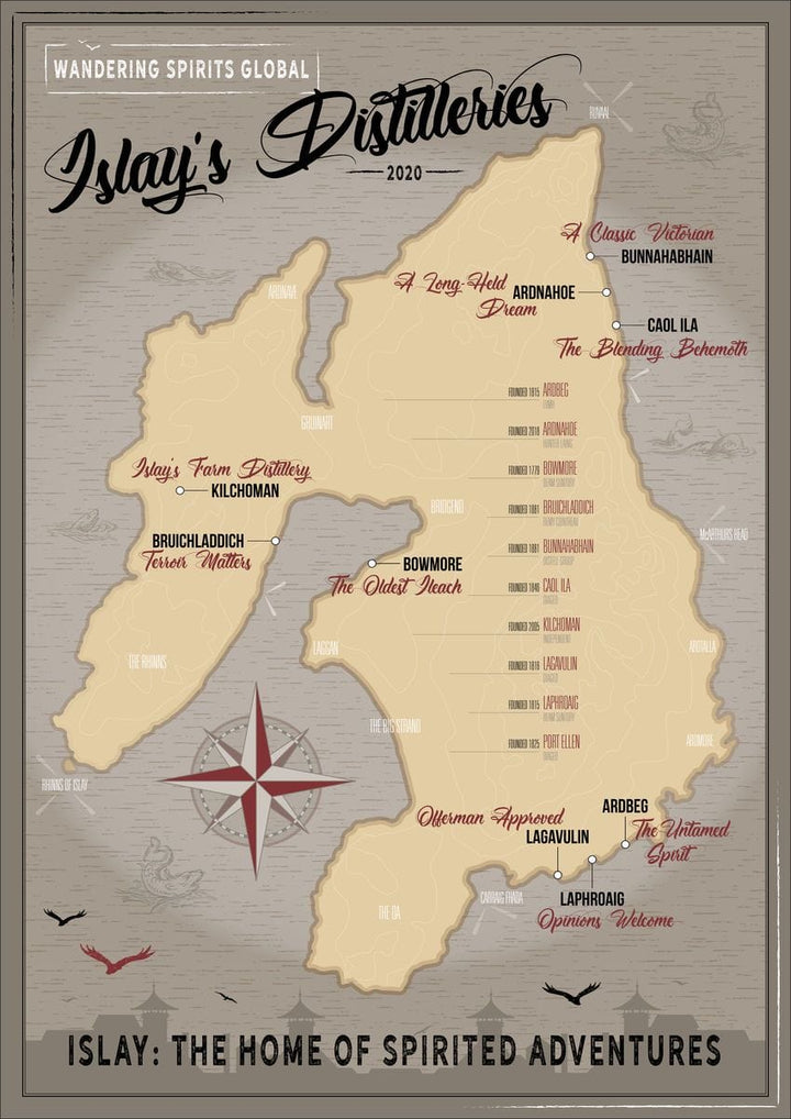 Islay Distilleries Map Dark Toned Fine Art Print by Wandering Spirits Global
