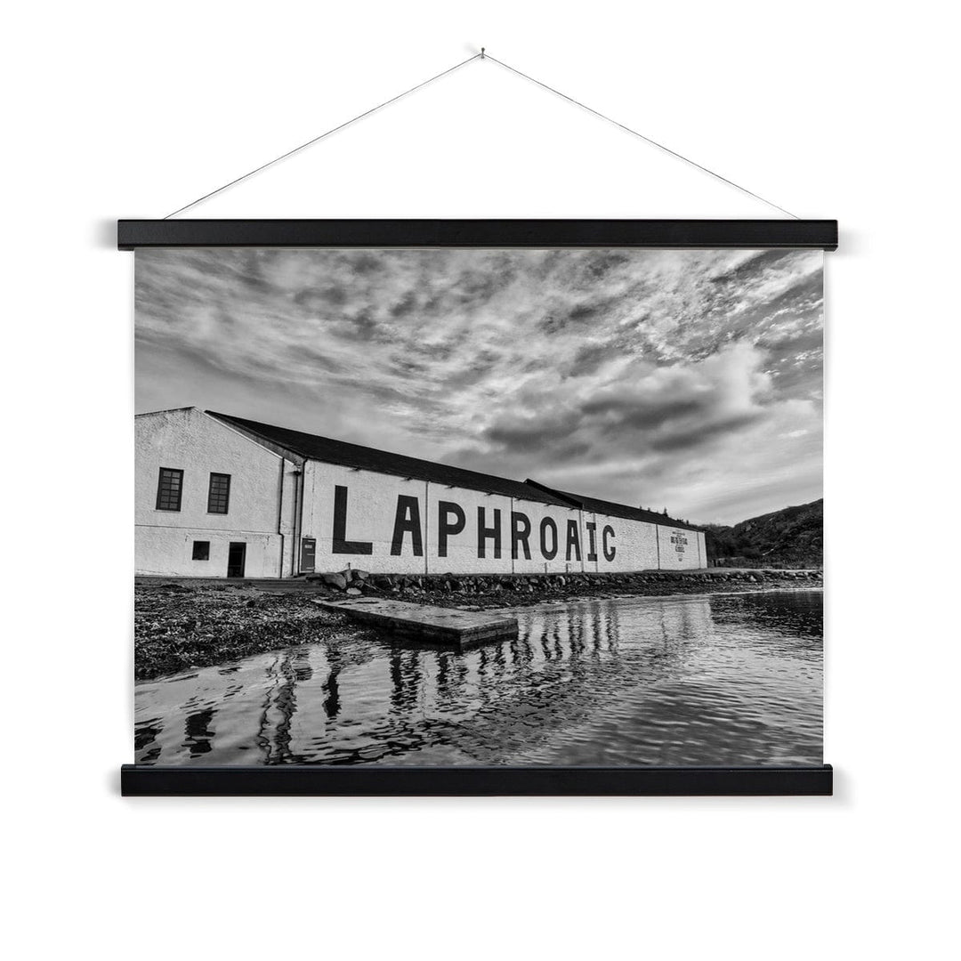 Laphroaig Distillery Islay Black and White Fine Art Print with Hanger 24"x18" / Black Frame by Wandering Spirits Global