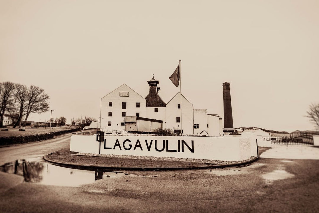 Lagavulin Distillery Black and White Sepia Toned Fine Art Print by Wandering Spirits Global