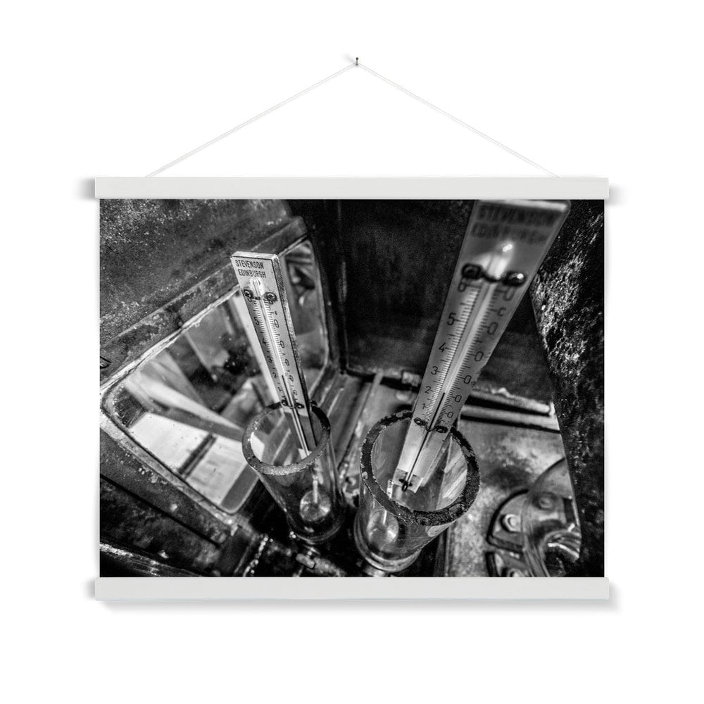 Distilling Thermometers Laphroaig Black and White Fine Art Print with Hanger 24"x18" / White Frame by Wandering Spirits Global